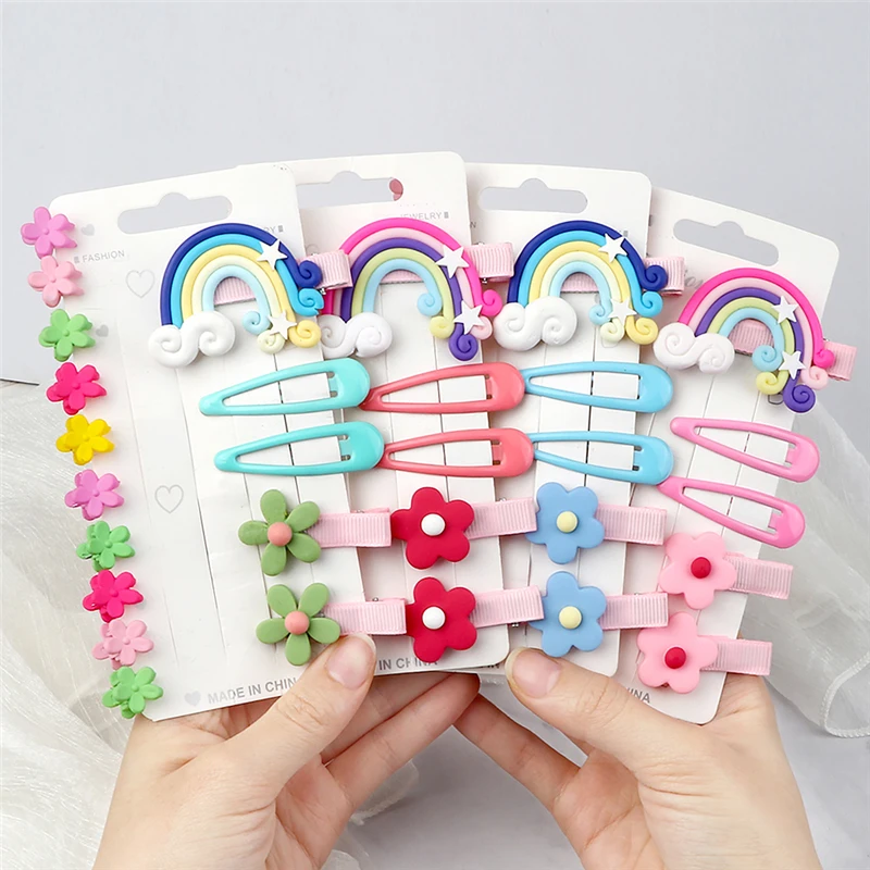 

Милые детские заколки для волос 15 шт./компл. цветок мини заколки для волос Красочная радуга облако звезда заколка для волос аксессуары для в...
