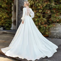 darla long sleeve wedding dress with pocket satin elegant button bridal gown lace appliques ball gown pleat train robe de mari%c3%a9e