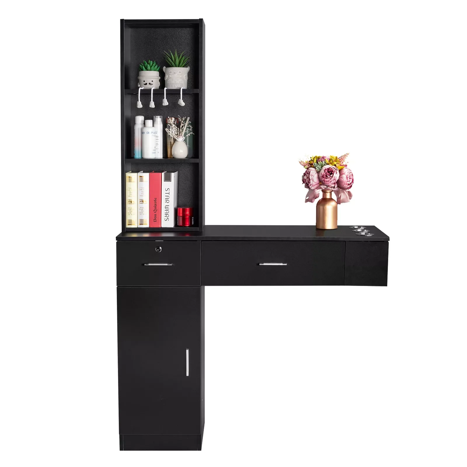 

15CM E0 Particleboard Pitted Surface Inverted T Shape Salon Cabinet 2 Drawer 1 Door 1 Lock 3 Hair Dryer W/Lock 3 Color[US-Stock]