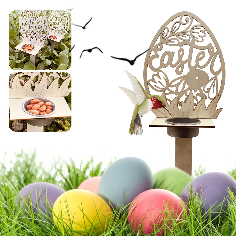 

2PC/Set Wooden Easter Egg Shaped Bird Feeder With Stake Garden Rustic Bird Feeder Garden Decoration Dropshipping