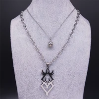 2pcs witchcraft stainless steel layered chain necklace silver color womenmen punk choker necklace jewelry joyas n4138s07