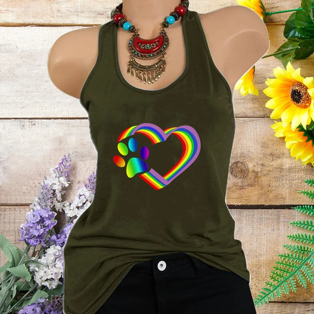 Весенняя трансграничная женская футболка 2020 собачья лапа радужное сердце узор с