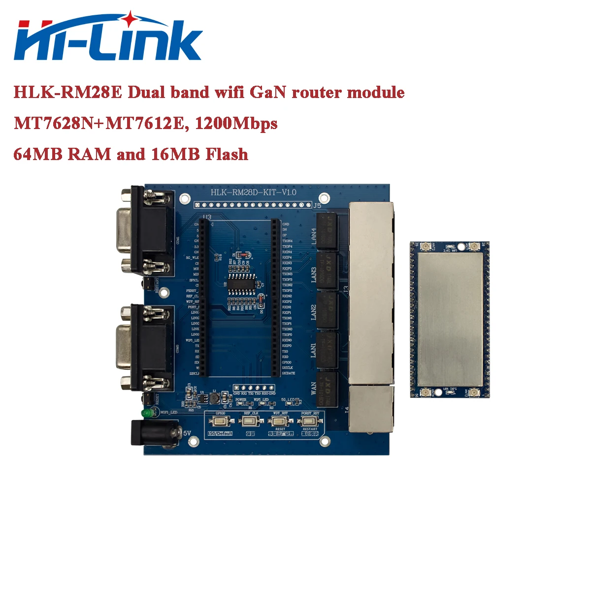 Free Shipping MT7628N+MT7612E Dual Band WiFi Router Module Kit HLK-RM28E 1200Mbps with 64M RAM and 16M Flash