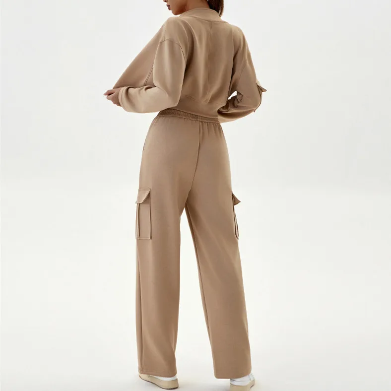 Женский спортивный топ с воротником-стойкой и карманом осенняя свободная куртка