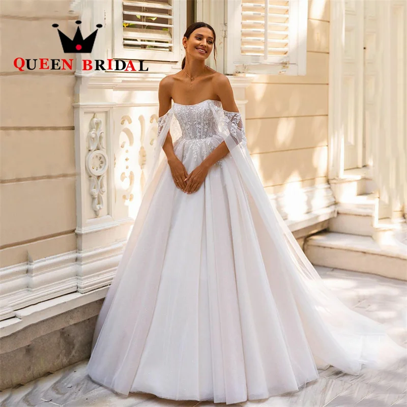 

Graceful Off The Shoulder Wedding Dress Vintage Sequin Lace Appliques Backless Bridal Gown Vestido De Noiva Custom S15Y