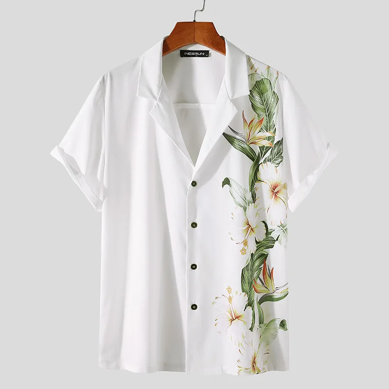 2022 Summer New Beach Men's Cardigan Printing Casual Plus Size Men's Short Sleeve Shirts Lapel Fashion Loose Men's Tops