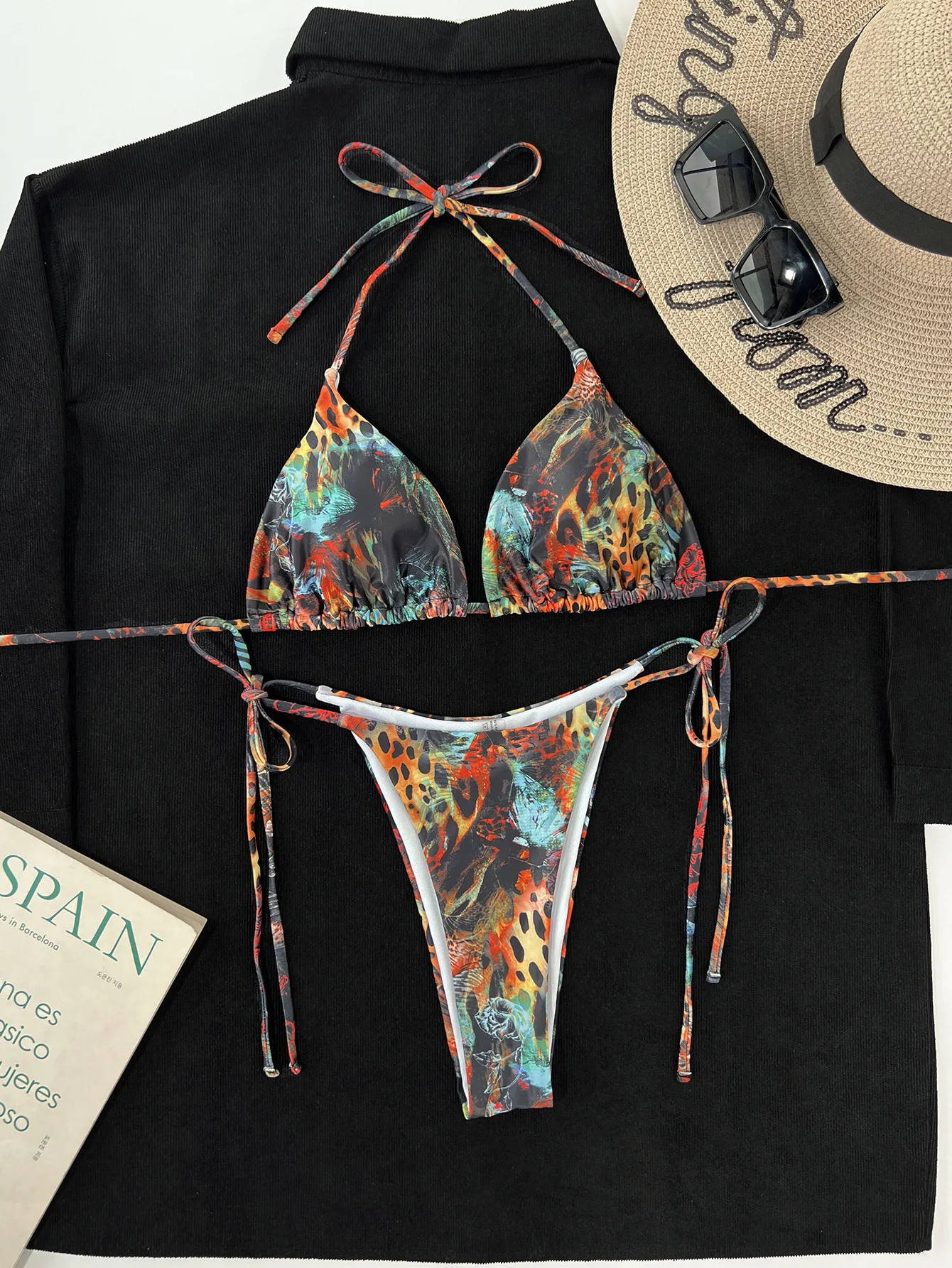 Винтажный сексуальный купальник-бикини бандажный купальник с принтом тигра