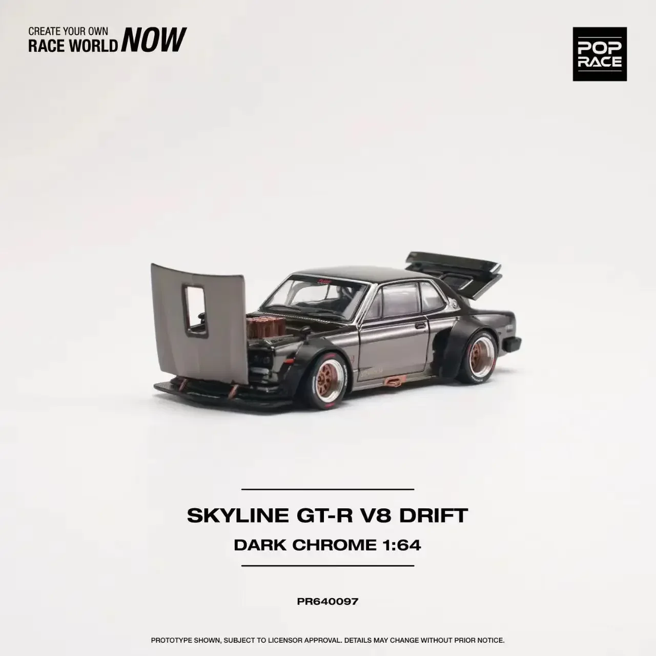 Фит 1:64 POP Race Skyline GTR KPGC10 Hakosuka V8 Drift Dark Chrome коллекционные литые модели коллекционных
