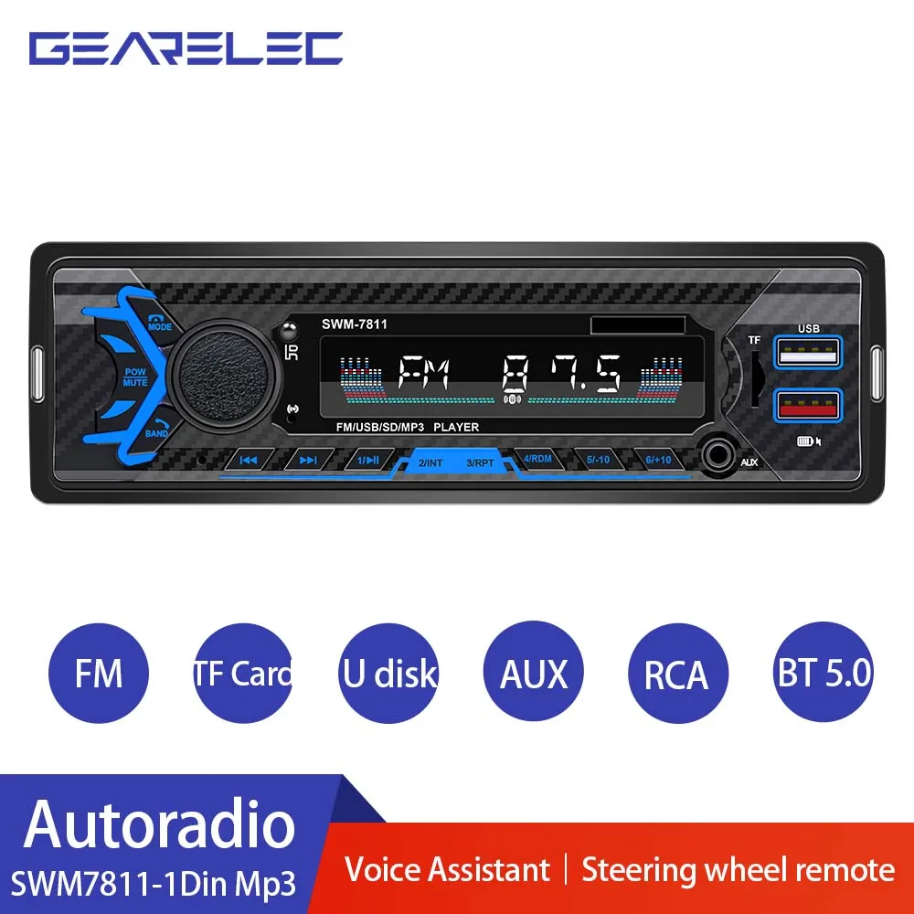 

Car Radio FM MP3 Player 1 Din Audio Stereo AUX Input USB/TF Charging Function with Remote Control LED Segment Displays