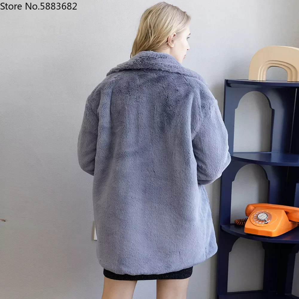 New in Coats Women 2022 Winter Top Fashion Pink FAUX Fur Coat Elegant Thick Warm Outerwear Fake Fur Jacket Chaquetas Mujer y2k v