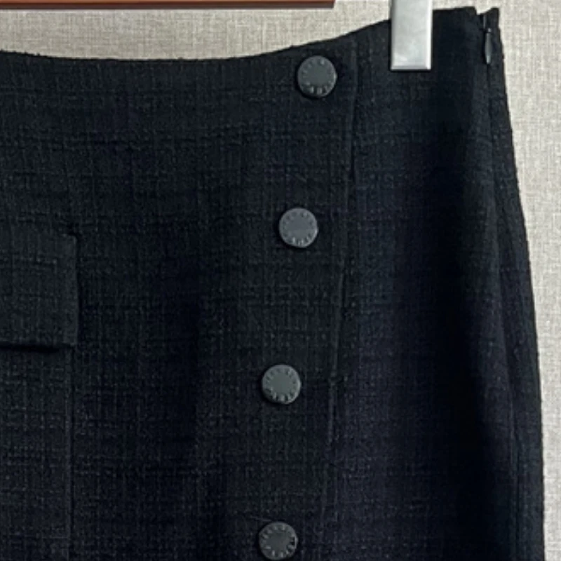 

2023 Autumn and Winter New Tweed Slanted Placket Slit Women Skirt
