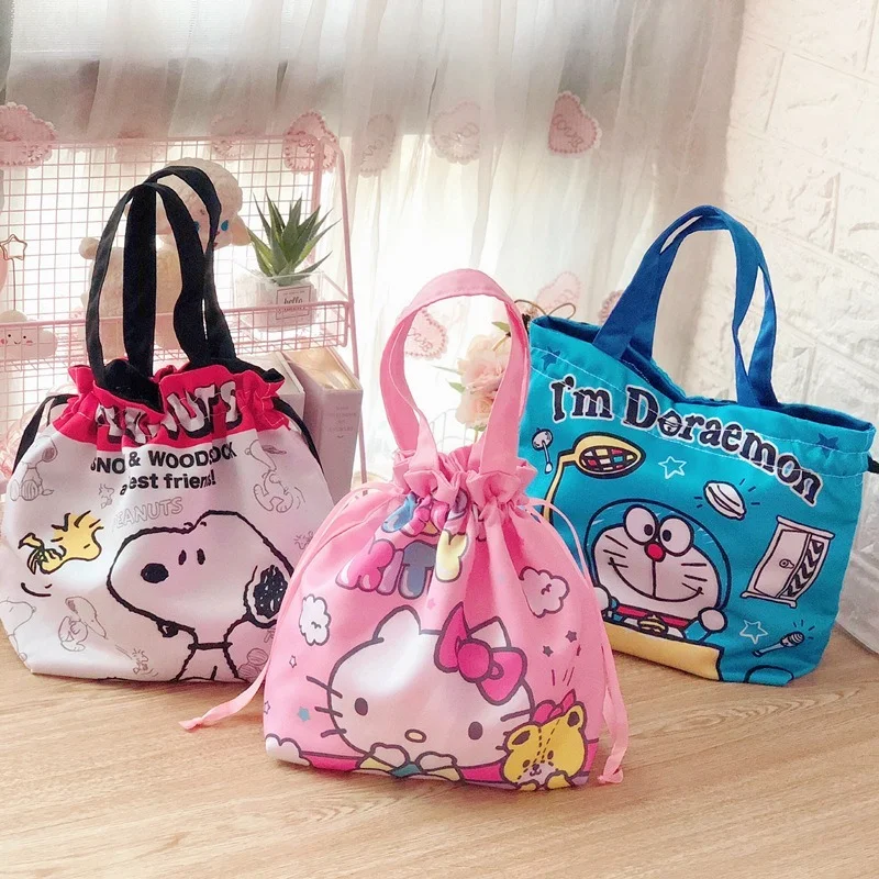 

Kawaii Sanrioed Anime Cartoon series mymelody Cinnamoroll Kuromi cute fashion Girl Heart Large Capacity Drawstring Bento Bag