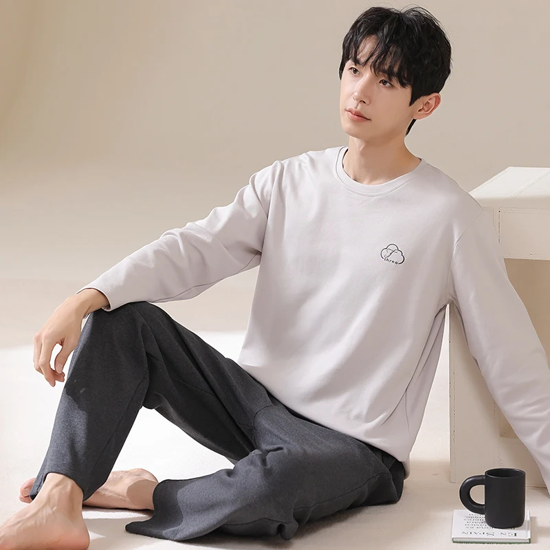 Пижамы с тремя пистолетами мужские весенне-осенние брюки из чистого хлопка