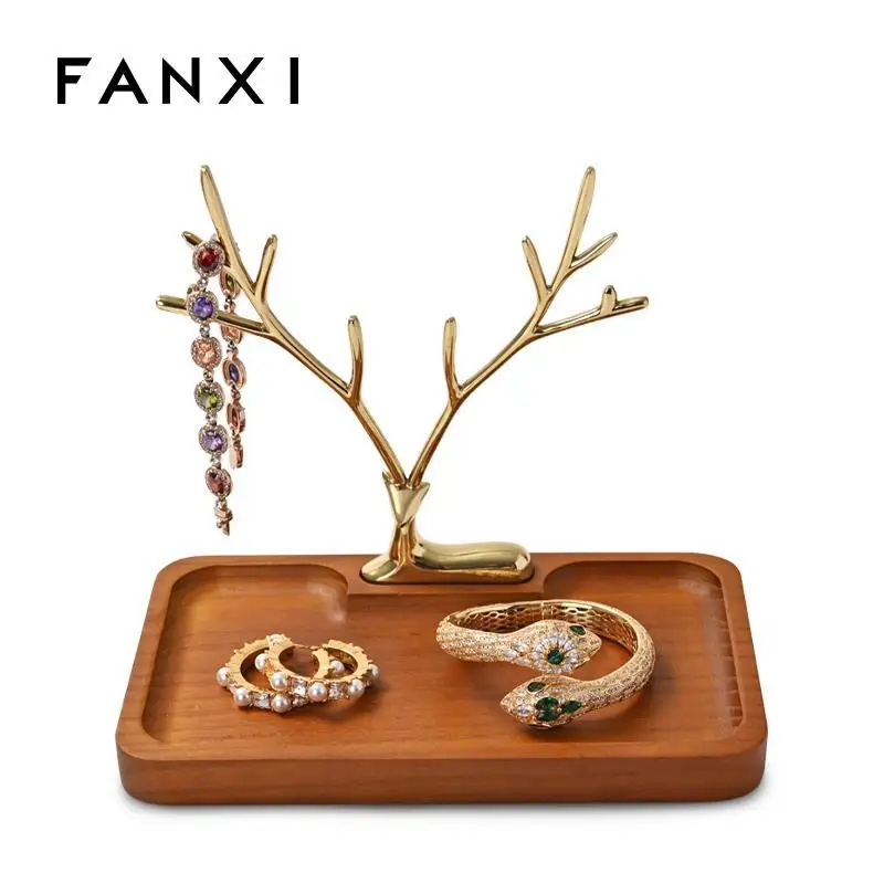 

Light luxury antlers solid wood porch key jewelry storage rack ring earrings bracelet necklace storage tray