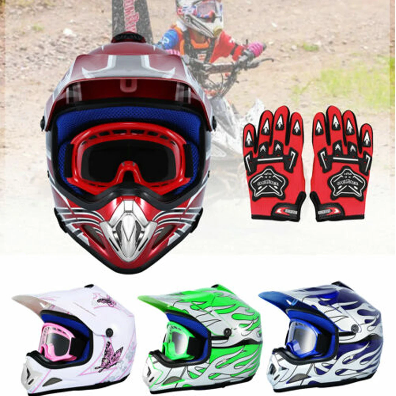 

Honhill DOT Motorcycle Youth Kids Child Helmet Full Face Motocross Casco Moto Off-road Street Free Goggles Gloves Bike Helmets