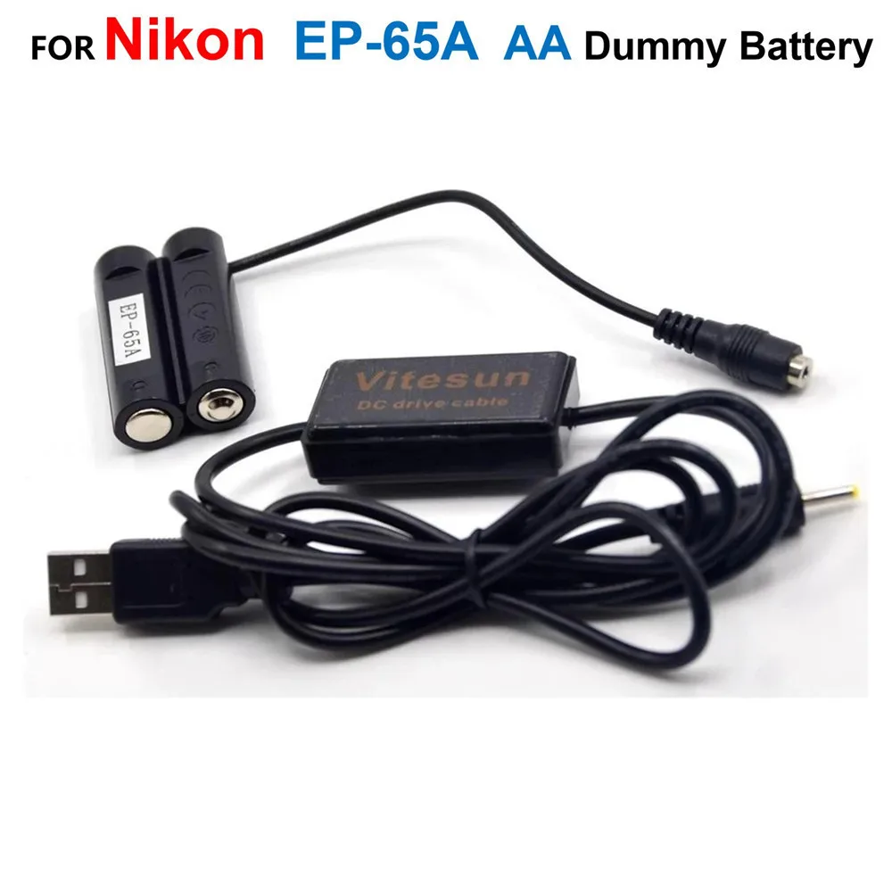 Фальшивый аккумулятор стандарта AA и кабель адаптера питания USB для Nikon P60, P50, L18, L16, L15, L14, L12, L11, L6, L5, L3, L28, L29