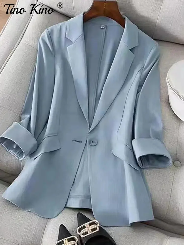 

Женский офисный пиджак на пуговицах, элегантный Однотонный женский Блейзер на пуговицах, весна 2023, однотонные повседневные универсальные корейские Топы