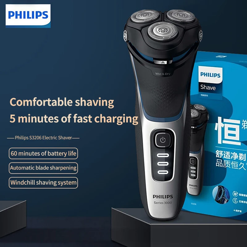 

Philips Electric Shaver S3206 for Men 3D Floating Blade Washabl USB Rechargeable Shaving Beard Razor Trimmer Machine For Barber