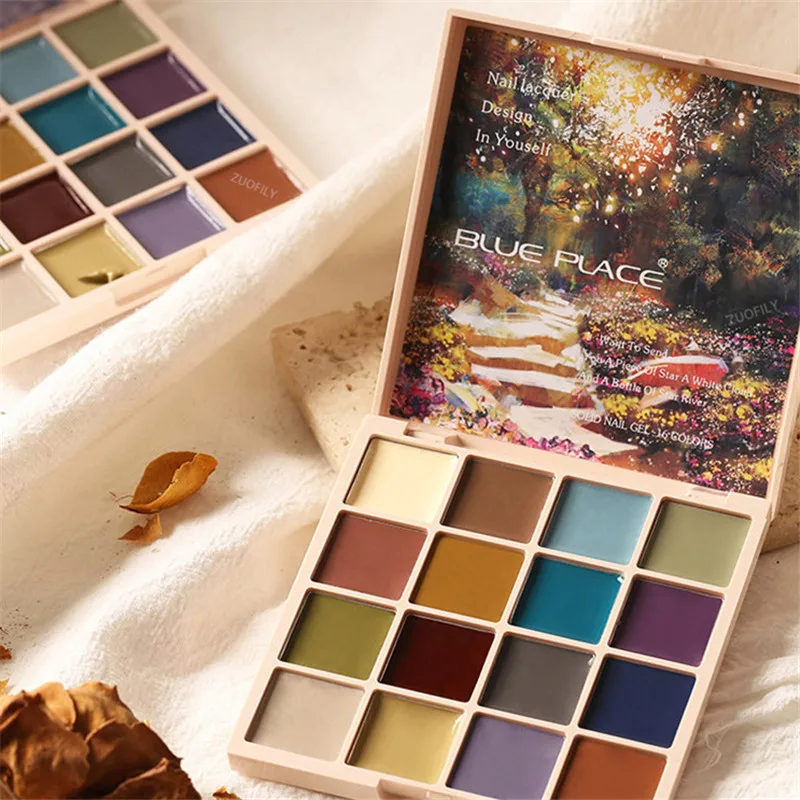 Палетка однотонных гель-лаков для ногтей 6/16 цветов s блестящий розовый и синий