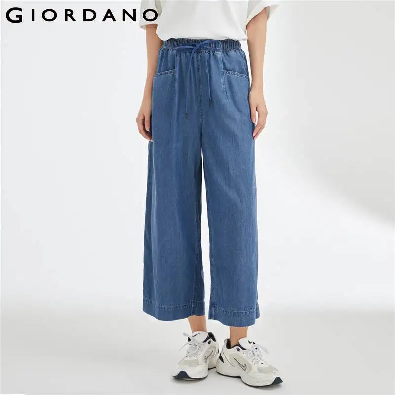 

Женские брюки GIORDANO с множеством карманов, широкие штаны с эластичным поясом, джинсовые брюки до щиколотки, повседневные свободные джинсовые брюки 18422201