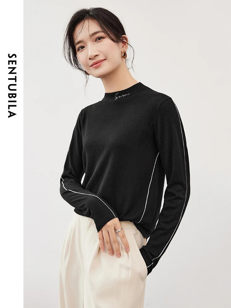 Женский шерстяной свитер с вышивкой SENTUBILA облегающий удобный пуловер длинным