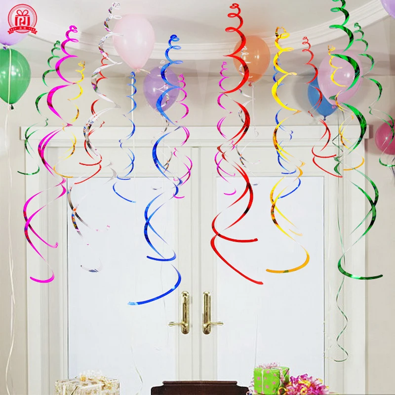 

6pcs Multicolor cheap Sparkling Spiral Decorative Wedding Ribbon Streamer Ribbon Decoration For Halloween Christmas Party Decor