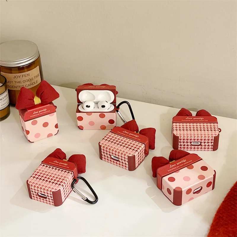 

Fashion Simplicity Red Bow Houndstooth Oh-spots Bluetooth Headset Cover for Airpods 1 2 3 Pro Silicone Airpods Case