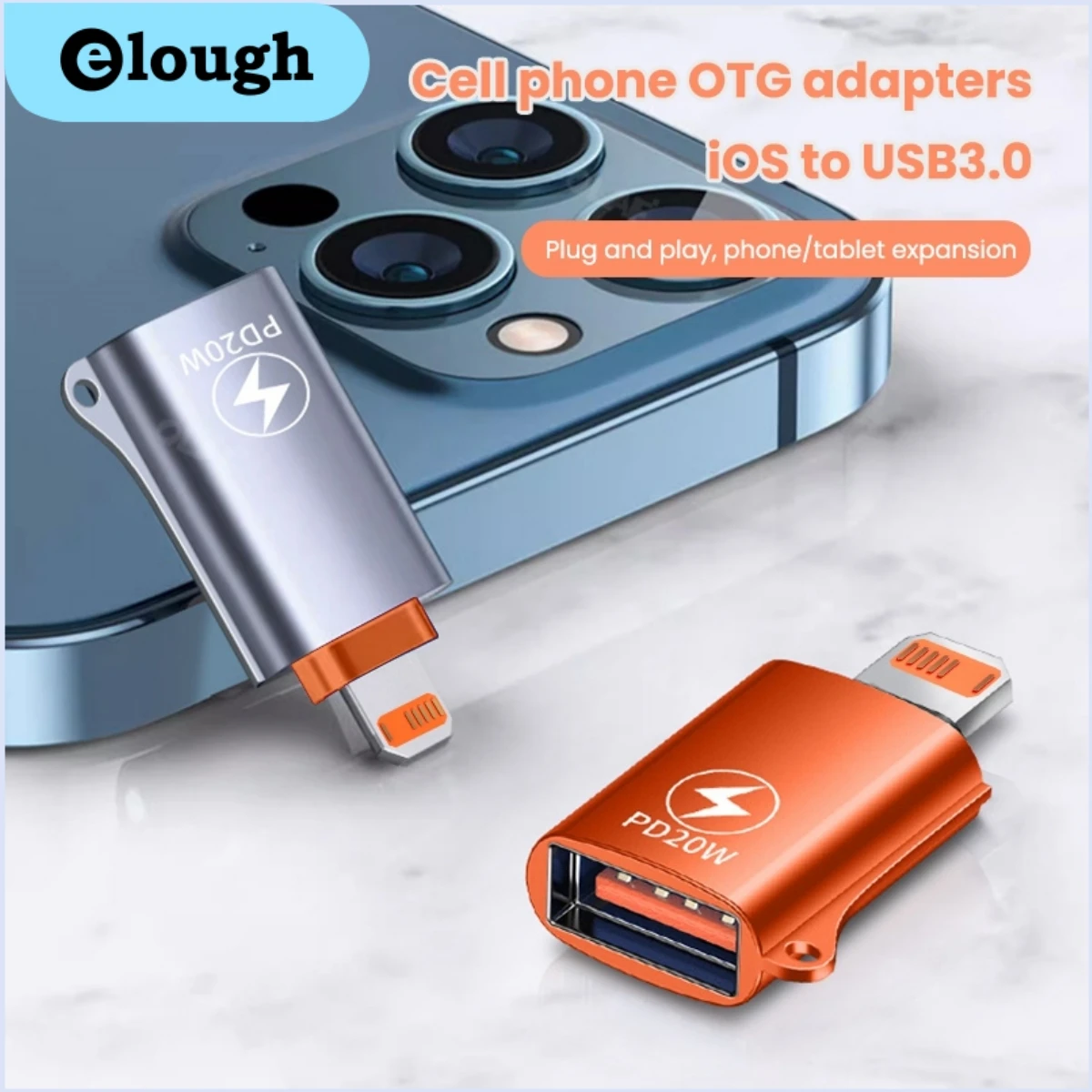 

Elough 20W OTG USB 3.0 to Lighting Adapter For Iphone 15 14 13 Pro Max OTG Adapters 20W Flash Transfer Connector For IOS