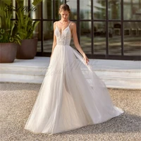 bohemian chic spaghetti straps a line wedding dress for women lace appliques bridal gown backless bridal dress robe de mari%c3%a9e