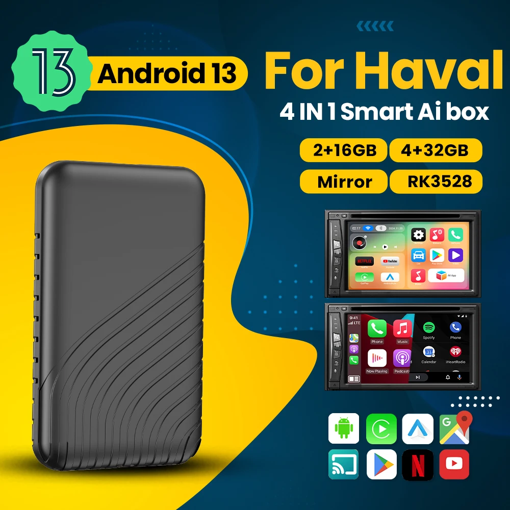 Android 13 беспроводной Carplay Auto для Netflix Youtube коробка с глобальными язычками Haval H1 Blue-Brand