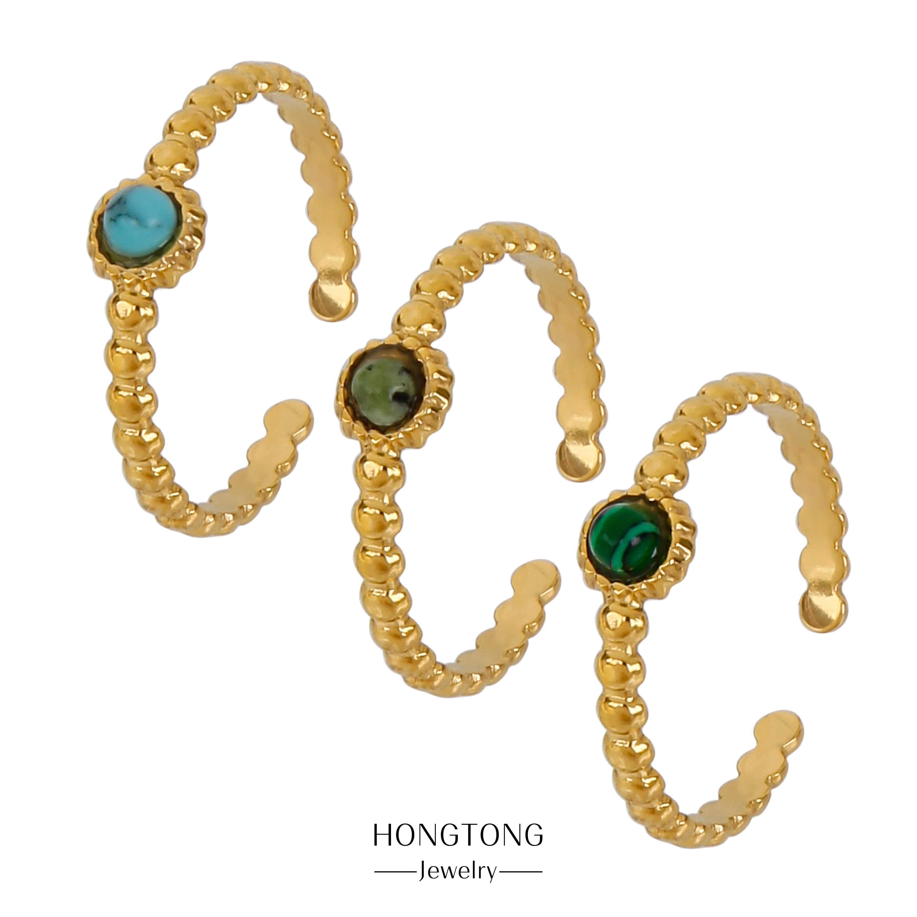 

HONGTONG Real Gold Plating Small And Exquisite Shape Fashion Ring Three-Color Gem Stainless Steel Ring Jewelry Gift Banquet