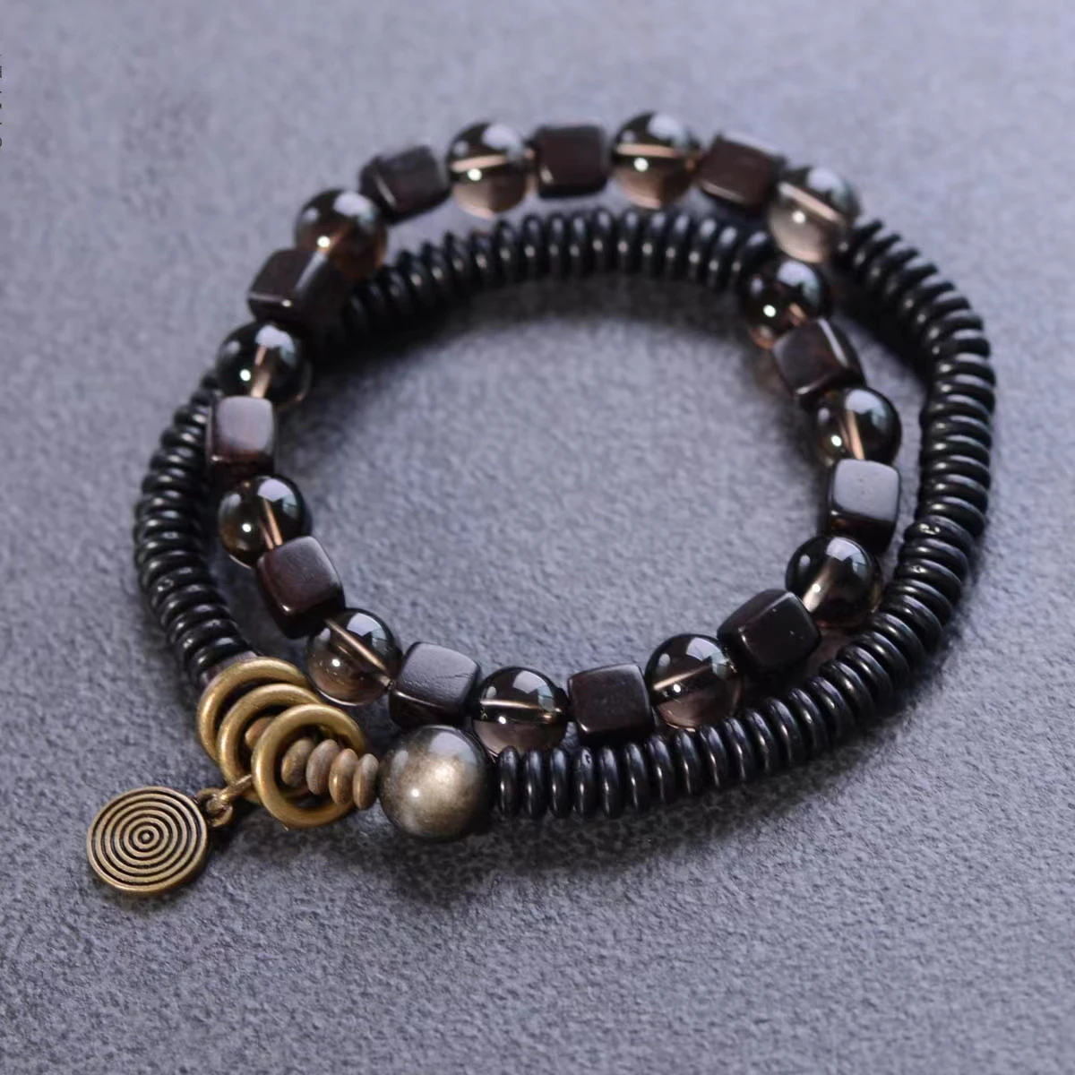 

Natural Ebony Tea Crystal Brass Bracelet Handmade Vintage Zen Healing Jewelry Bracelets For Men And Women Jewelry