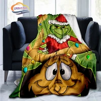 3d print grinch cartoon fleece throw blanket sofa and bed blanket super soft warm christmas funny childrens gifts blanket