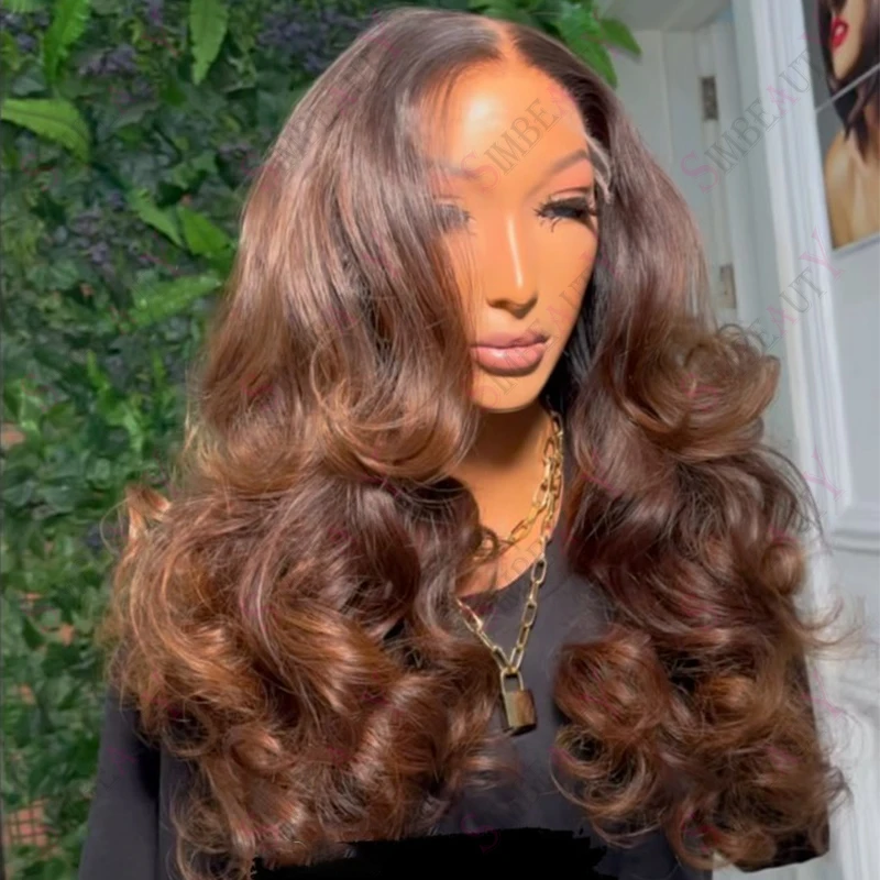 

Ombre Brown Wavy Lace Front Human Hair Wigs with Baby Hairs Glueless Pre Plucked 360 Frontal Wigs For Black Women Peruvian Remy