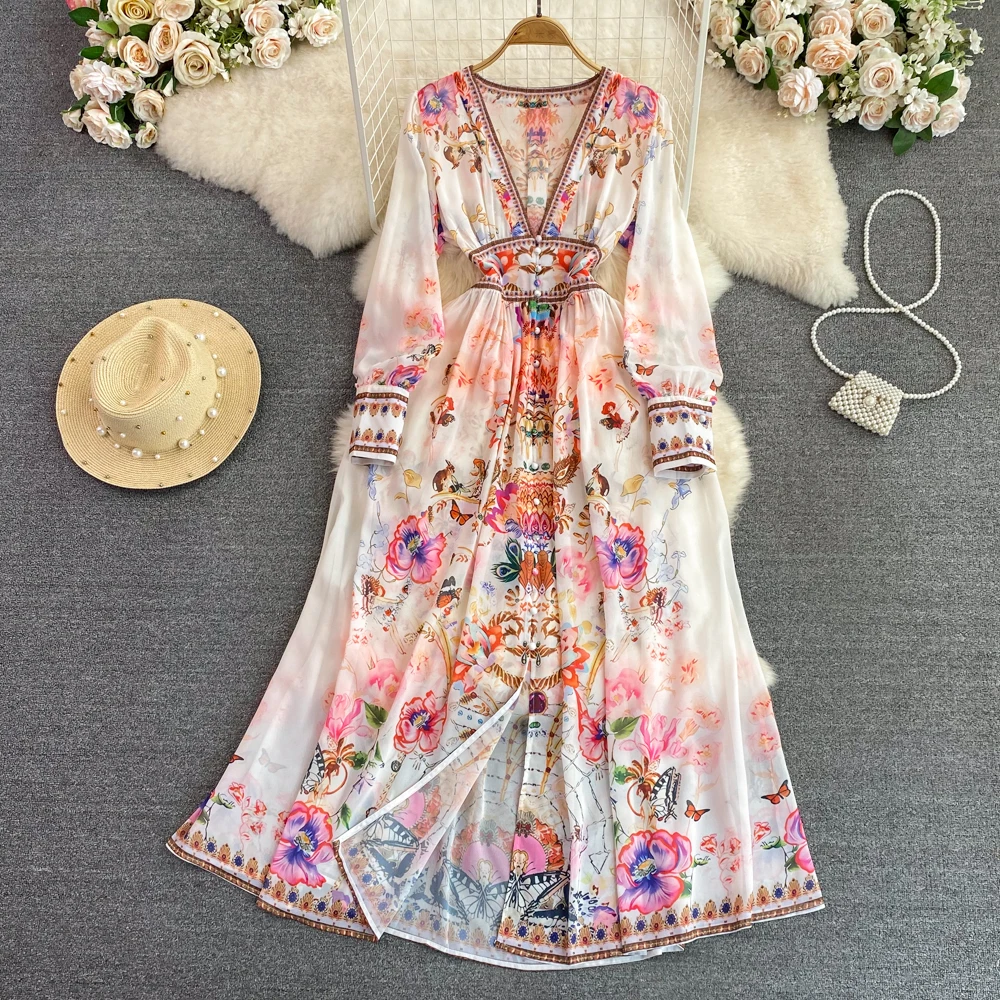 

Женское платье с длинным рукавом, V-образным вырезом и поясом