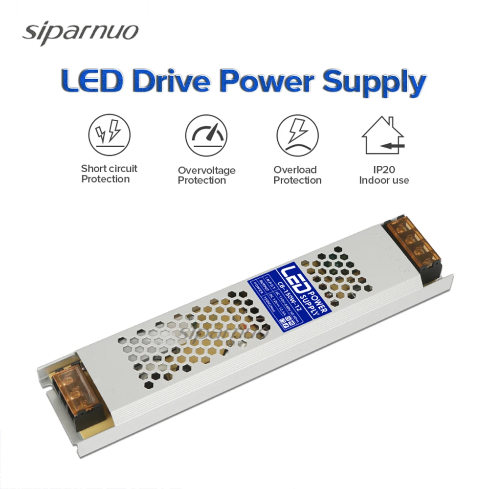 Siparnuo DC 12V 24V Ultra Thin LED Light Power Supply 150W Transformer Adapter AC 175V to 240V Driver For WS2815 LED Strip