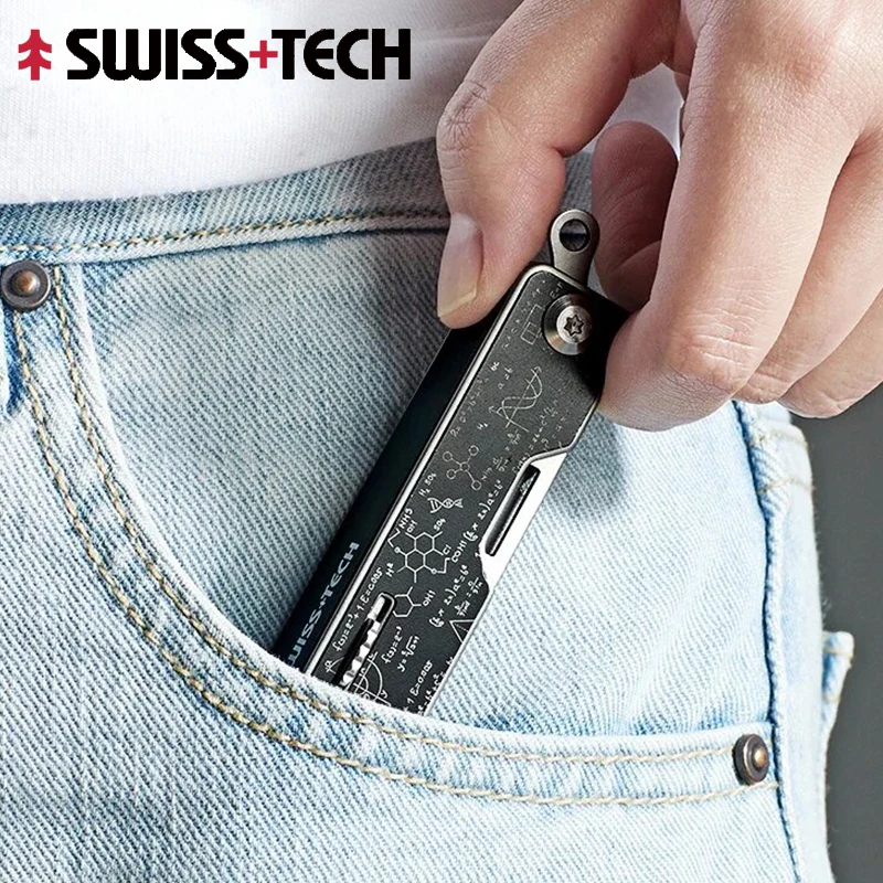 Фото Многофункциональный мини-инструмент SWISS TECH 9 в 1: складные ножницы, отвертка, пила, портативный уличный мультитул EDC на брелоке №2