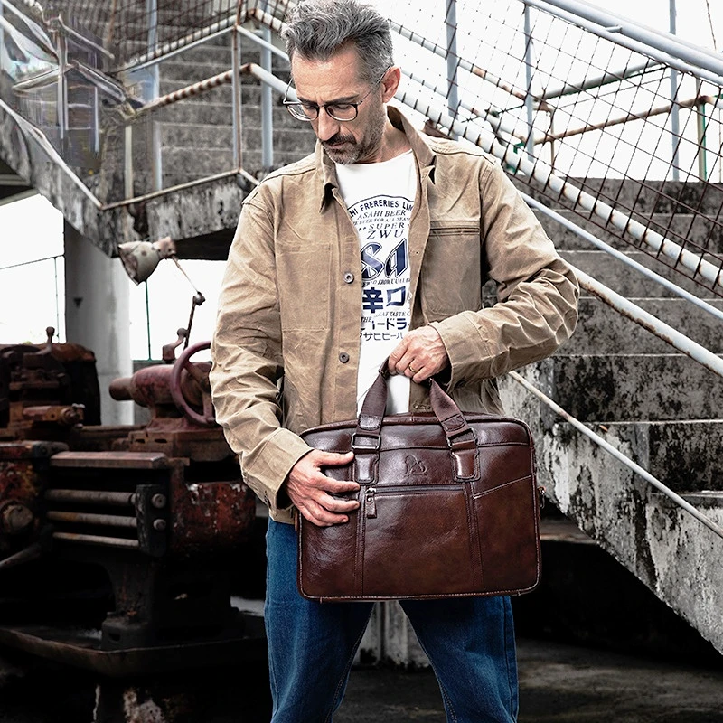 Men's Handbag Genuine Leather Men's Briefcase 14 Inch Laptop Bag Business Combo for Documents A4 Casual Shoulder Bag Messenger