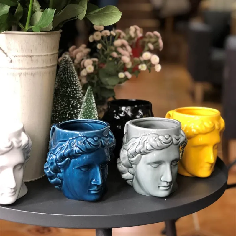 

480ml Spanish Ceramic Mugs 6Colors Cup Ancient Greek Mugs David Apollo Roman Sculpture Couple Cup Office Student Morden Mug Cup