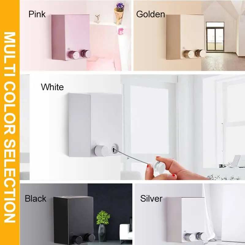 

4M Retractable Clothesline Wall-mounted NO Punching Steel Wire Clothesline Indoor Space-saving Clothes Hanger Laundry Drying Lin