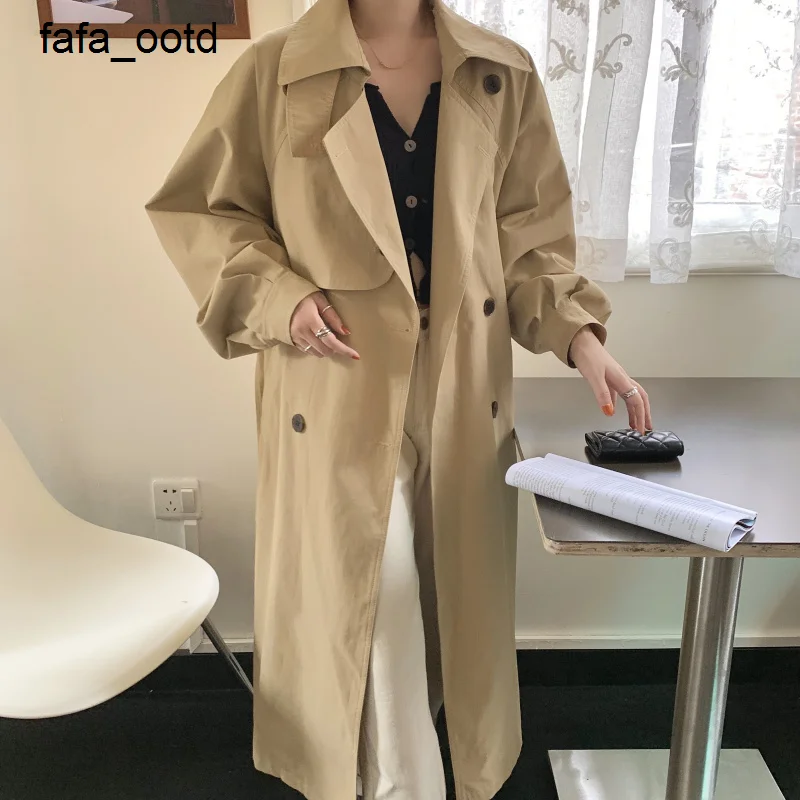 

Женское длинное пальто цвета хаки, Осеннее повседневное пальто, тонкая темпераментная ветровка с длинным рукавом, 2022