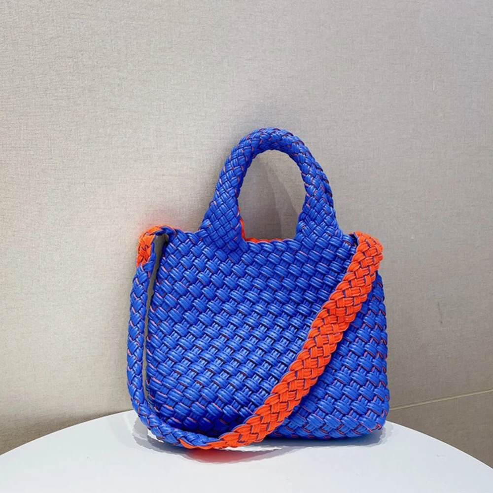 

Luxury Handmade Woven Tote Women Handbags Contrast Colors Soft Shoulder Bag Wide Strap Crossbody Bags for Women 2022 Shopper New