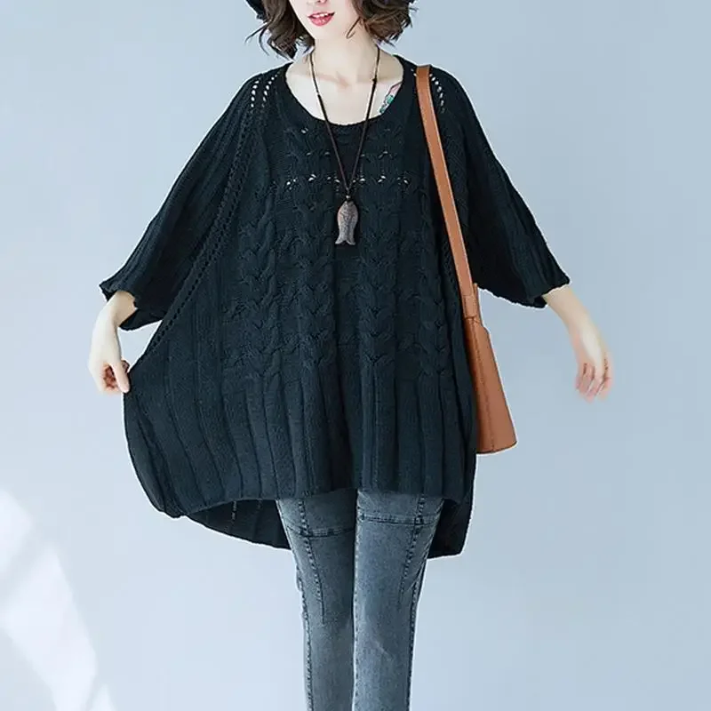 Женский осенний свитер больших размеров с круглым вырезом топ 300 кг очень большой