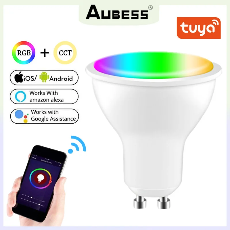 

Tuya GU10 RGB CW Spotlight 85-265V LED Light Bulb Dimmable Music Sync Led Lamp Magic Changeable Lamps Lampada Home Decoration