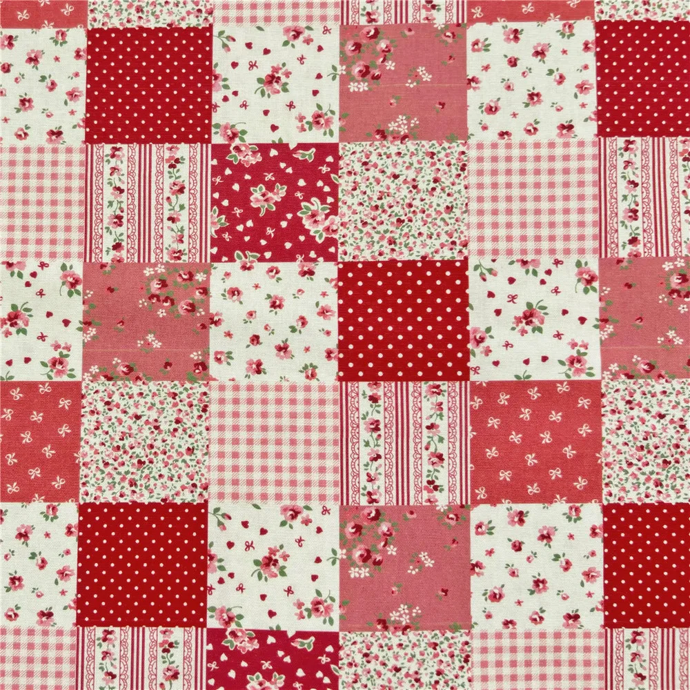 패브릭  레트로 레드 목가적인 스타일 레이스 프린트, 100% 면직물, 패치워크 천, DIY 바느질 퀼팅 소재, 아기 스커트 의류 