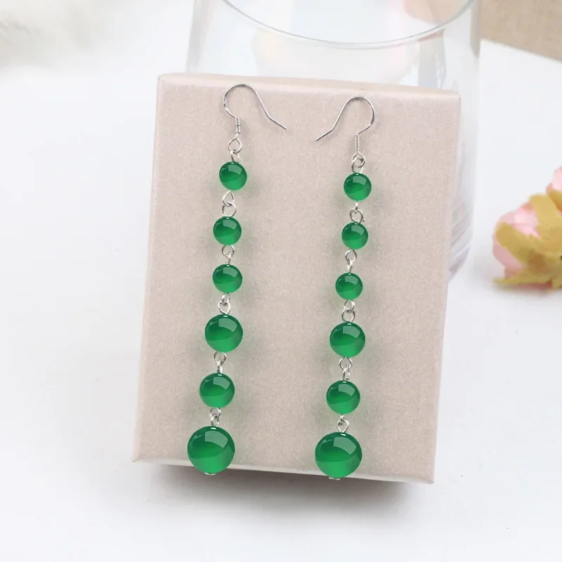 Женские серьги-бусины из натурального нефрита серебро 925 пробы