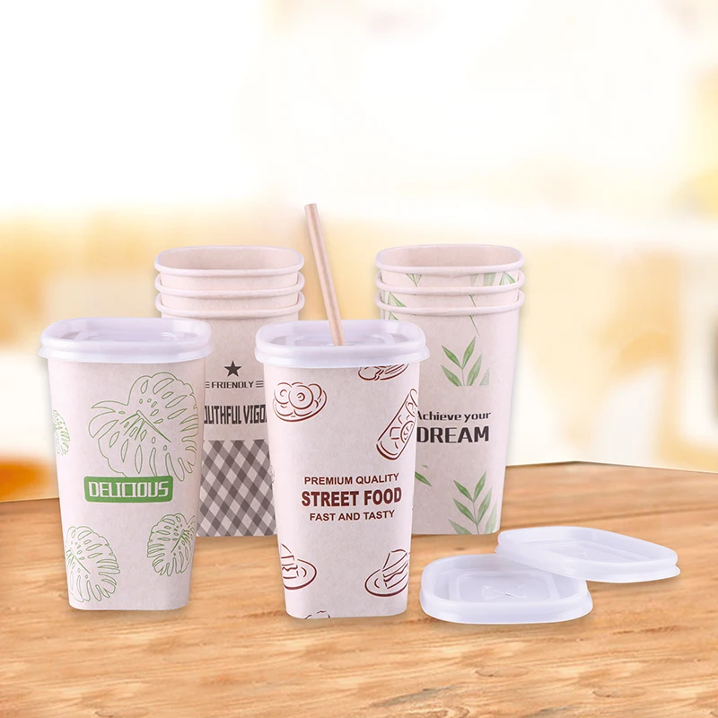 Disposable Paper Cup Tableware Coffee Juice With Lid Mug Thi