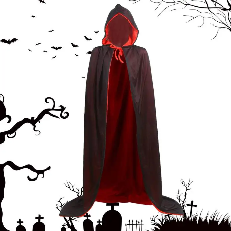 

Halloween Vampire Cloak Cape Black And Red Reversible Halloween Cloak Masquerade Party Cape Witch Mantle Dress-up Gown Poncho