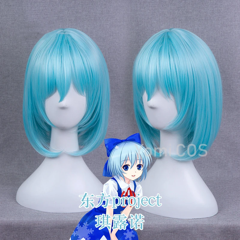 TouHou Project Cirno косплей синий парик короткие кудрявые термостойкие синтетические