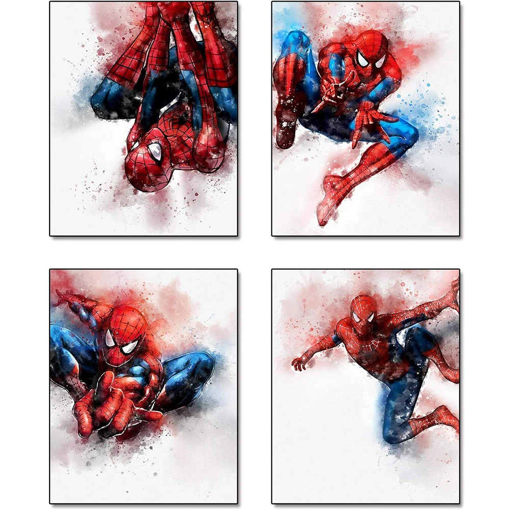 

Canvas Paintings Marvel Spiderman Watercolor Wall Art Pinrts Cartoons Superhero Posters on the Wall Picture Kids Room Decoration
